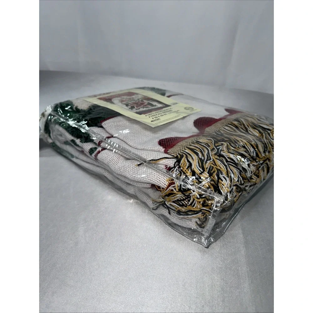 Vtg Beacon Knit Jacquard Throw Tapestry 50 x 60 Lily Stamp Blanket Made USA